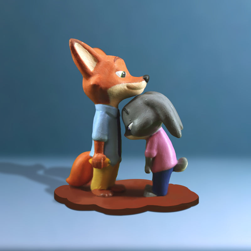 Charming Fox & Rabbit Friendship Desk Figurine